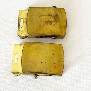 Vintage Solid Brass Belt Buckle (2) Made in USA Patriotic Military Era Militaria